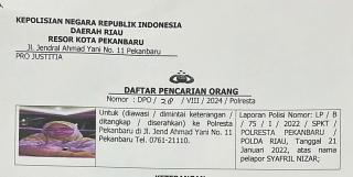 Polresta Pekanbaru Keluarkan DPO Atas Nama WW, Dr YK : Sebaiknya Menyerahkan Diri