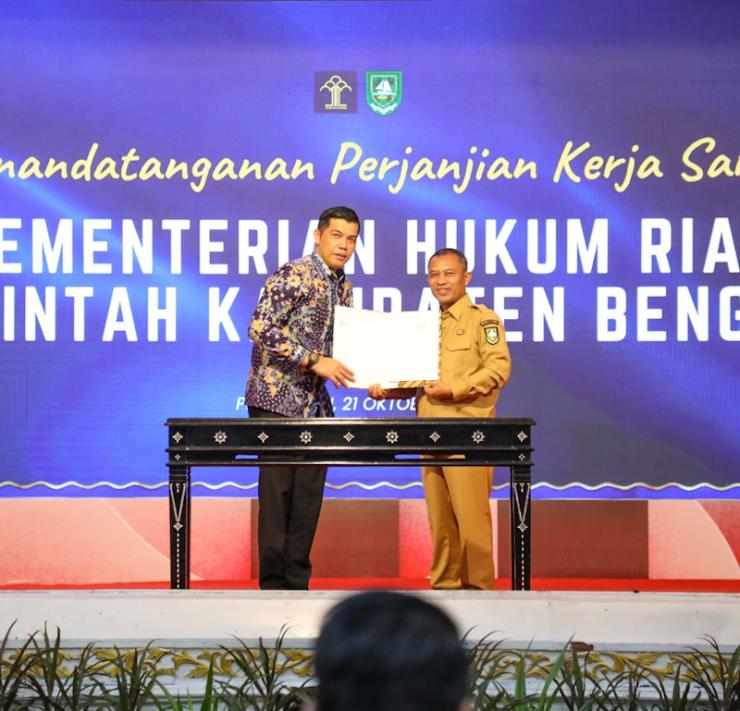 Wakil Bupati Bengkalis Lakukan Penandatangan Perjanjian Kerjasama Dengan Kepala Kantor Wilayah Kementerian Hukum Riau