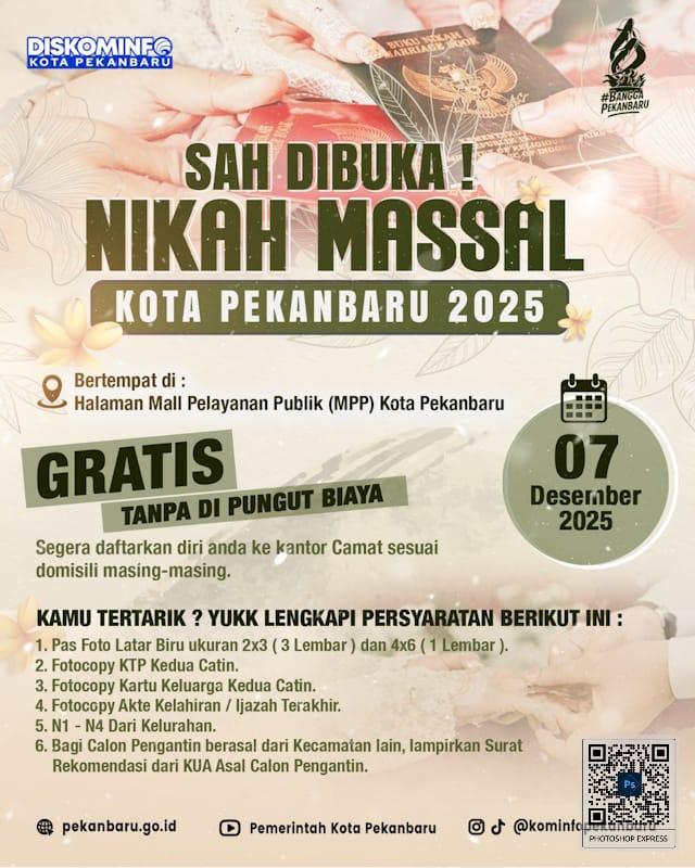 Nikah Massal Gratis Pemko Pekanbaru Sudah Didaftar 43 Calon Pasutri